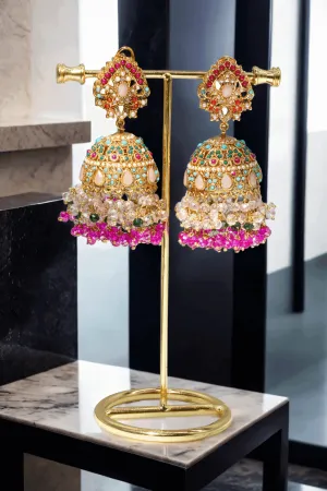 Aamina - Matte Gold Plated Multicolor Jhumkas