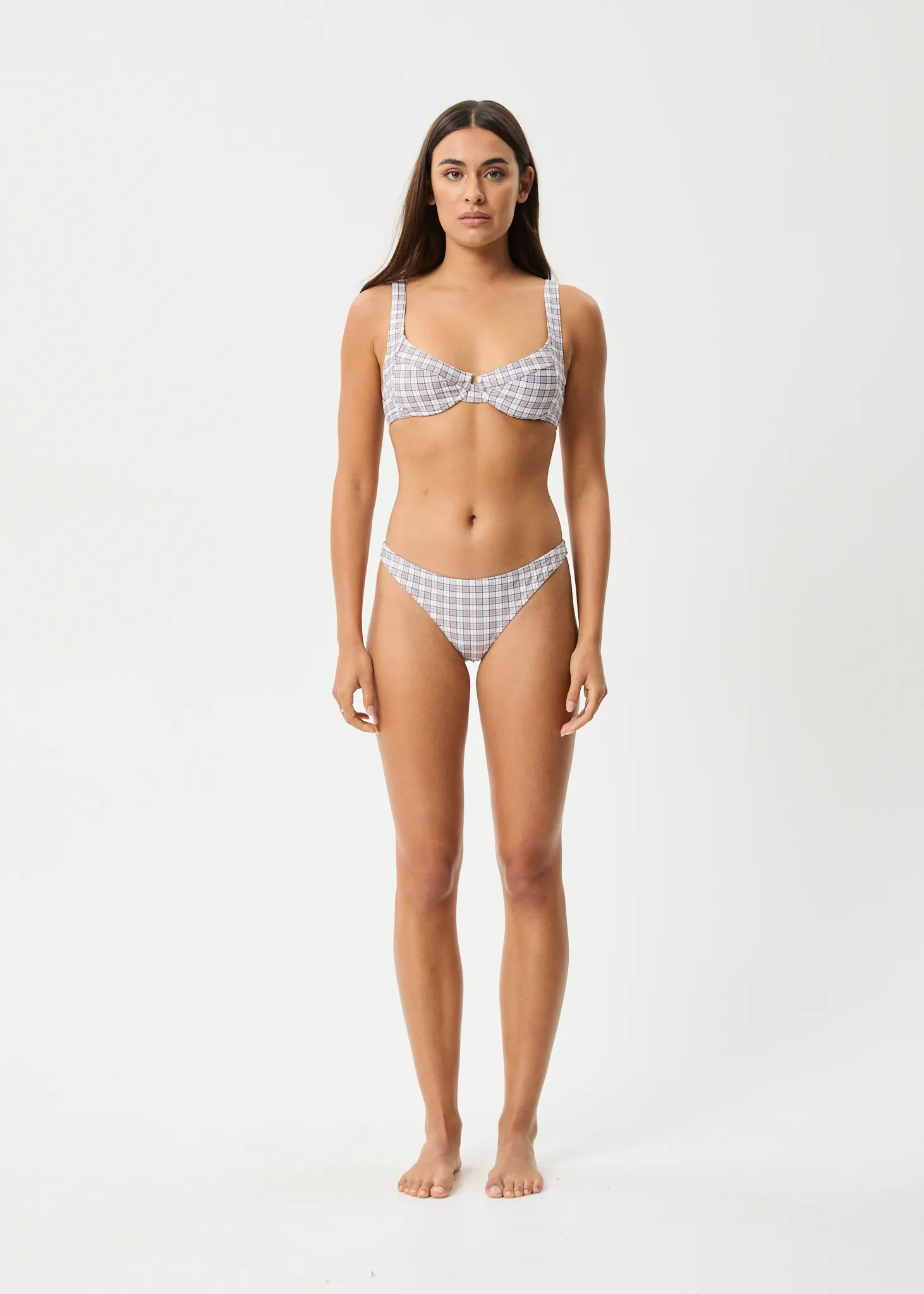 AFENDS Womens Drew Check - Bikini Top - Taupe Check