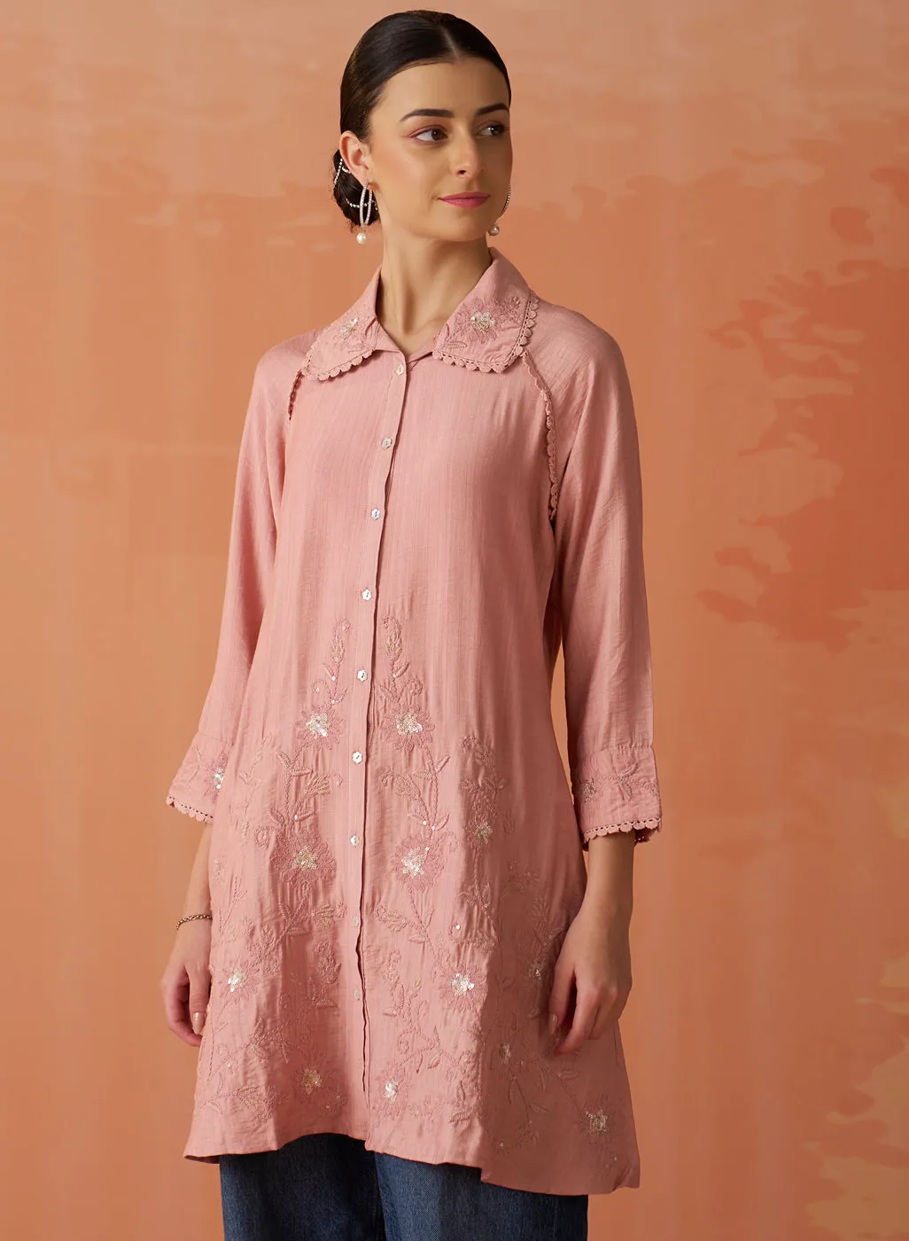 Alayssa Dark Pink Embroidered Kurti for Women