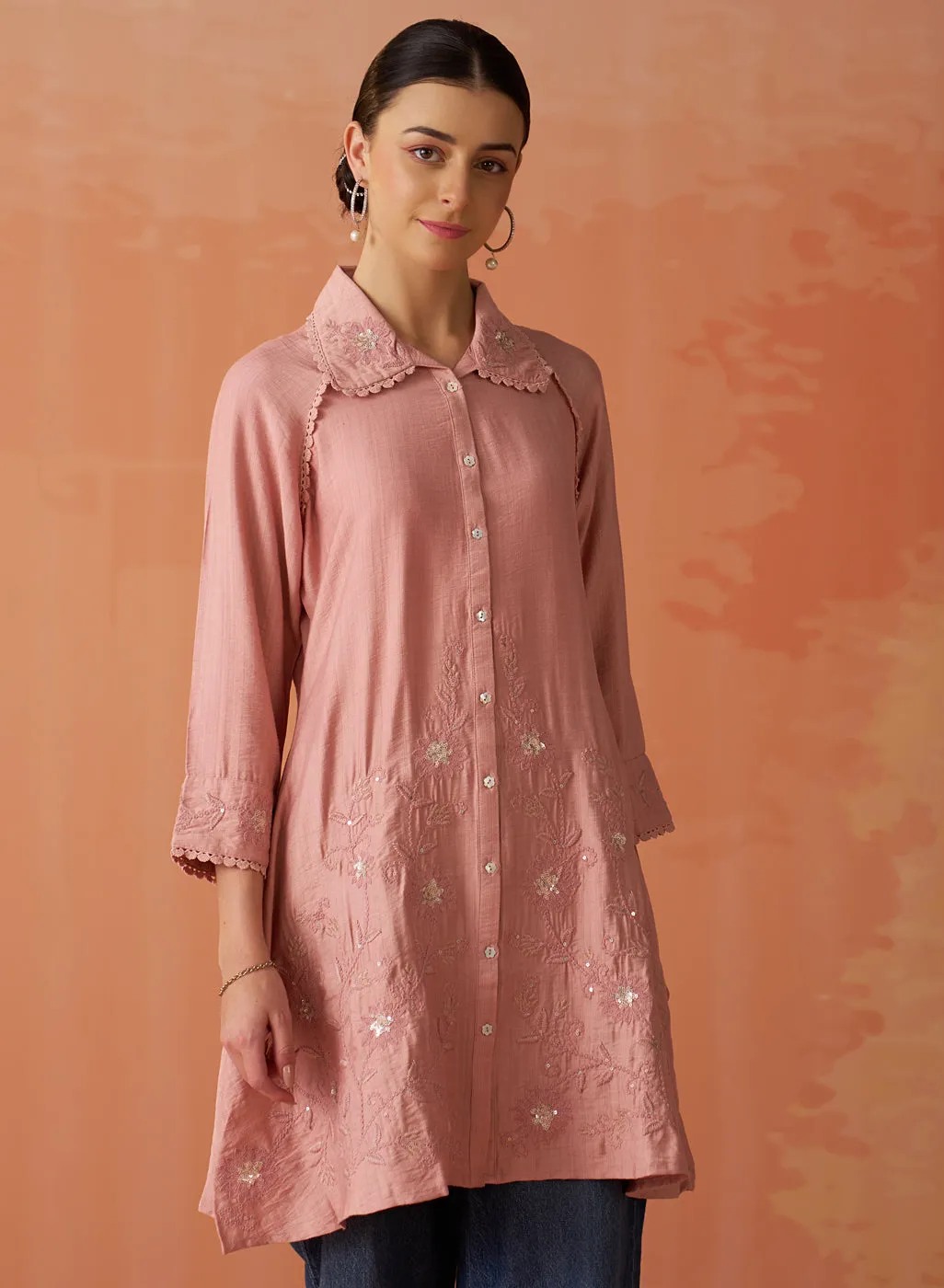 Alayssa Dark Pink Embroidered Kurti for Women