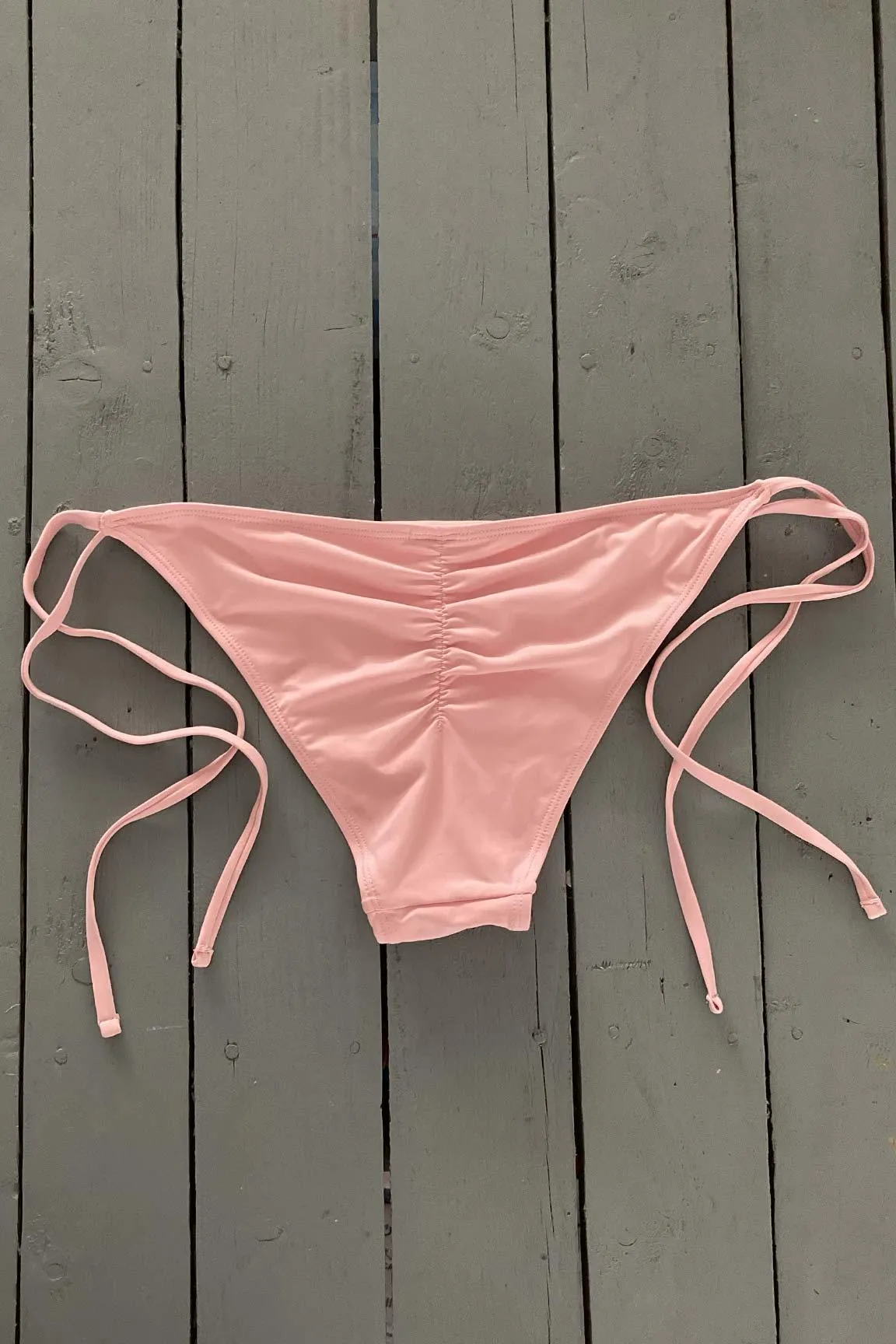 Baby Pink Scrunch Bikini Bottom w/Spaghetti Ties