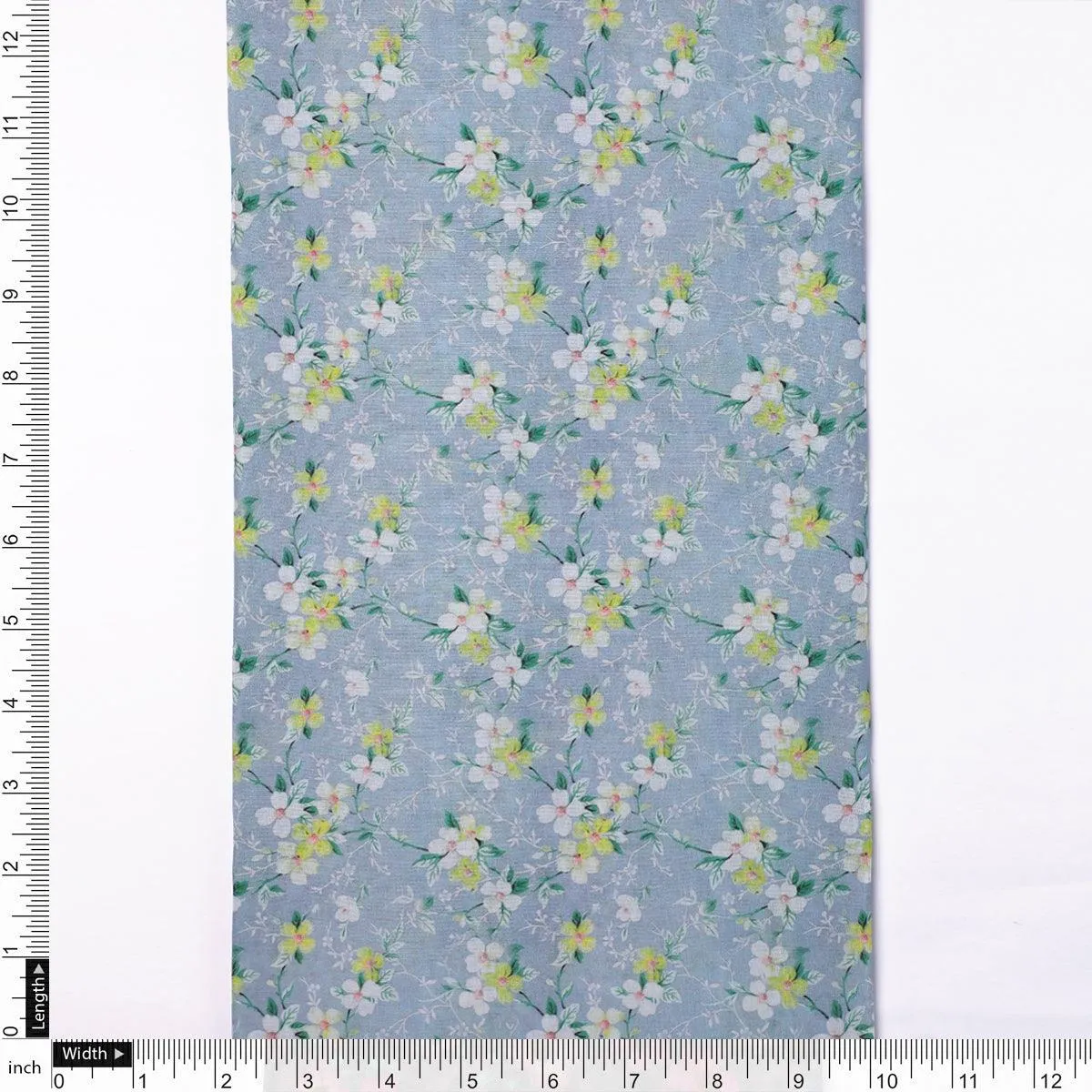 Beautiful White Jasmine Valley Flower Digital Printed Fabric - Pure Cotton