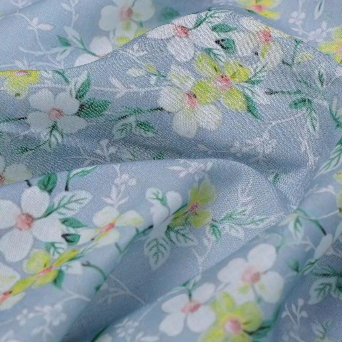 Beautiful White Jasmine Valley Flower Digital Printed Fabric - Pure Cotton