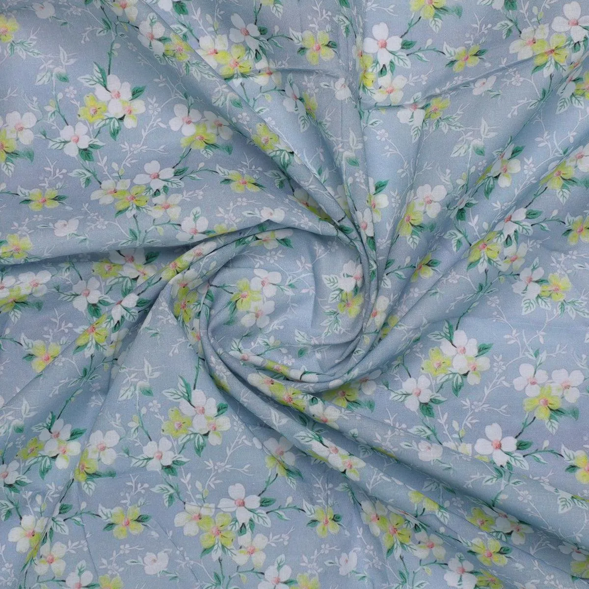 Beautiful White Jasmine Valley Flower Digital Printed Fabric - Pure Cotton