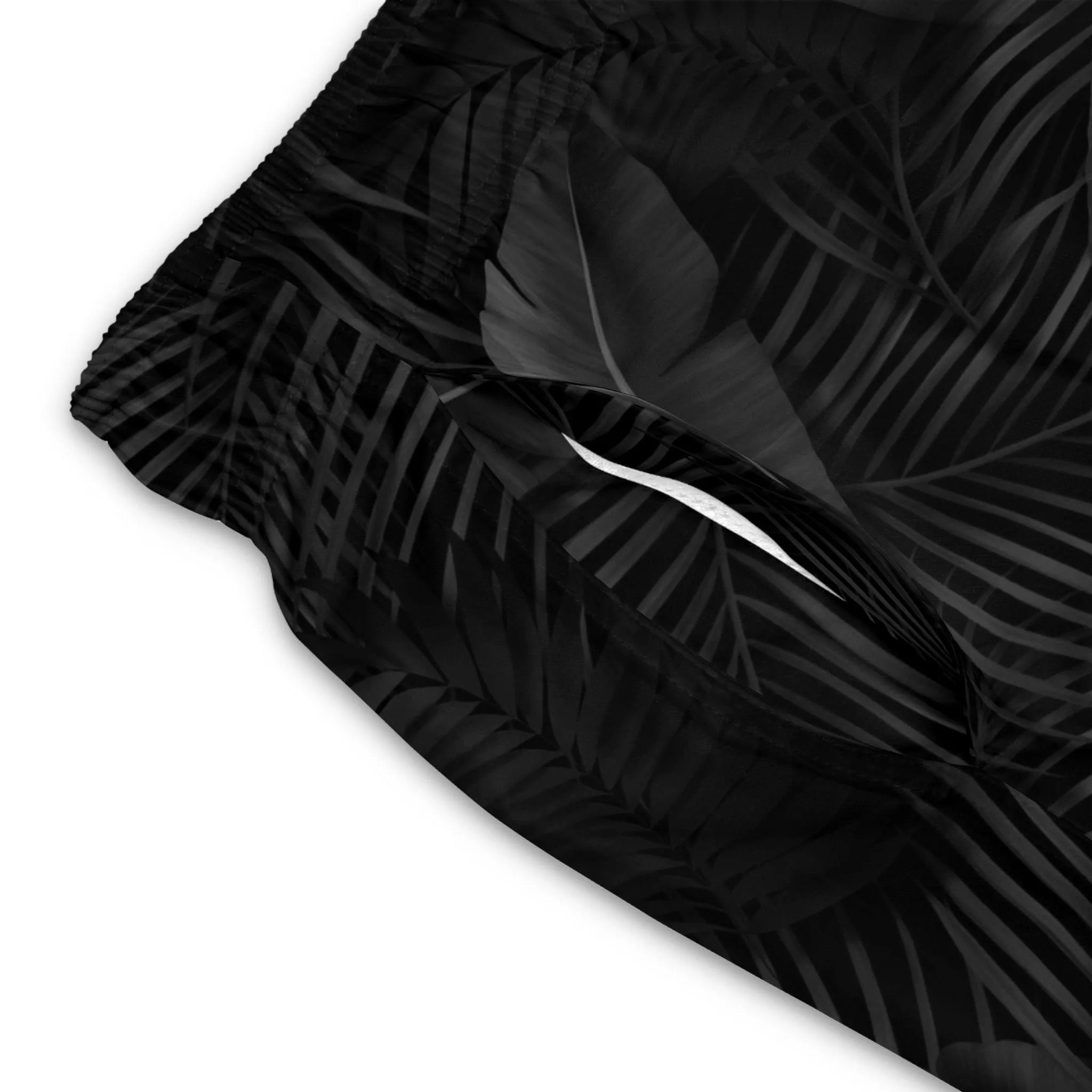 Black Palm Leaf Swim Trunks For Men