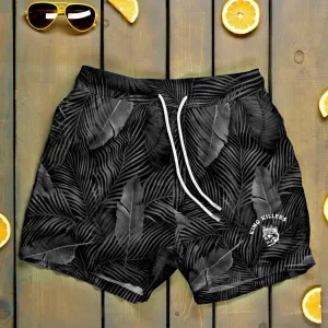 Black Palm Leaf Swim Trunks For Men