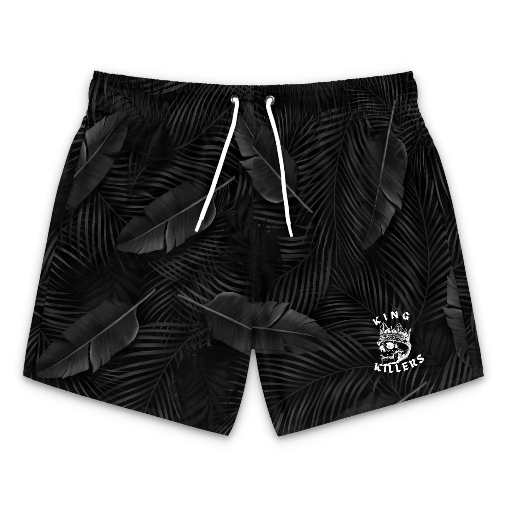 Black Palm Leaf Swim Trunks For Men