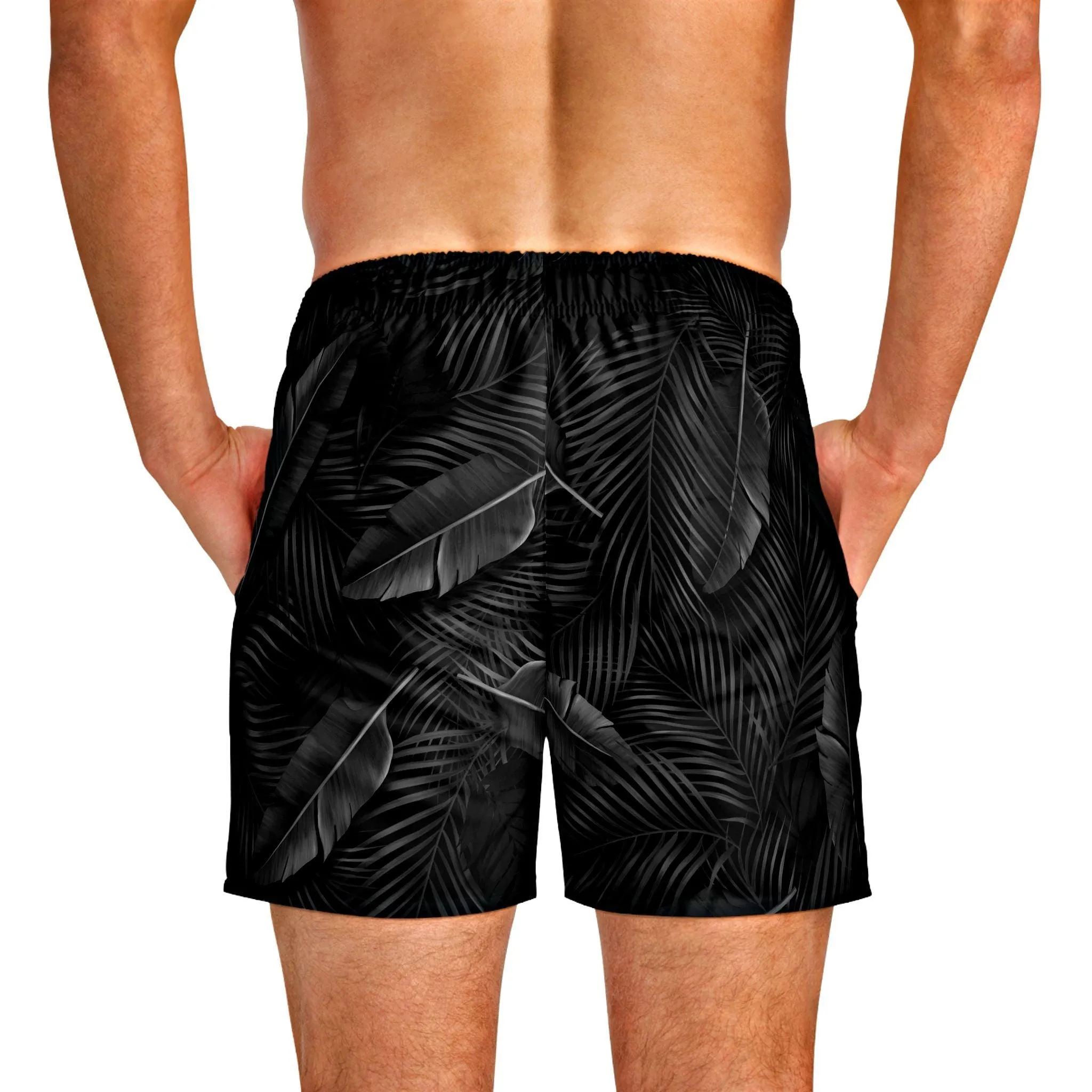 Black Palm Leaf Swim Trunks For Men