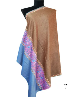 brown and blue embroidery pashmina shawl 8599