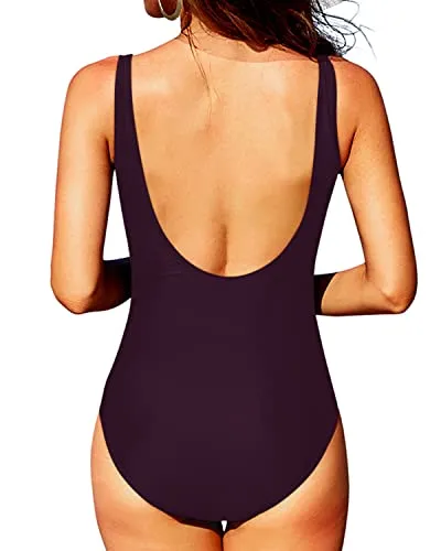 Charming Mesh Design Round Neck One Piece Swimsuits-Maroon