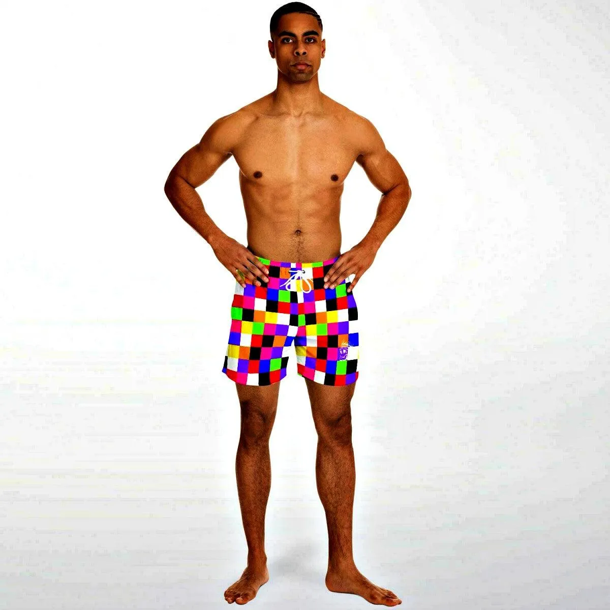 Colorful Checkerboard Short Swim Trunks