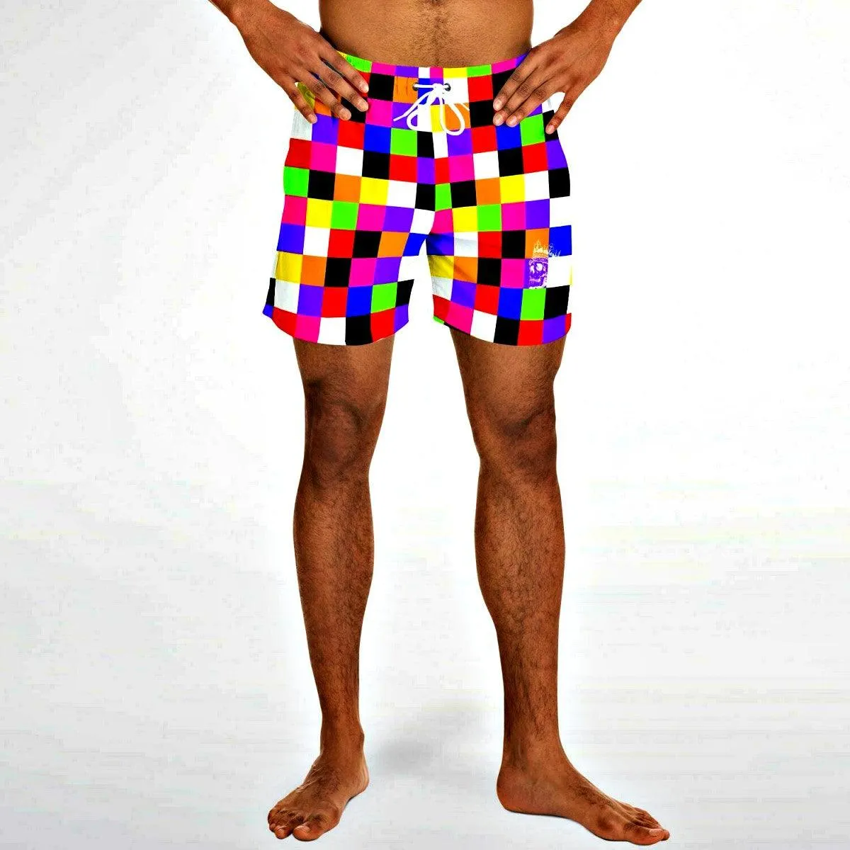 Colorful Checkerboard Short Swim Trunks