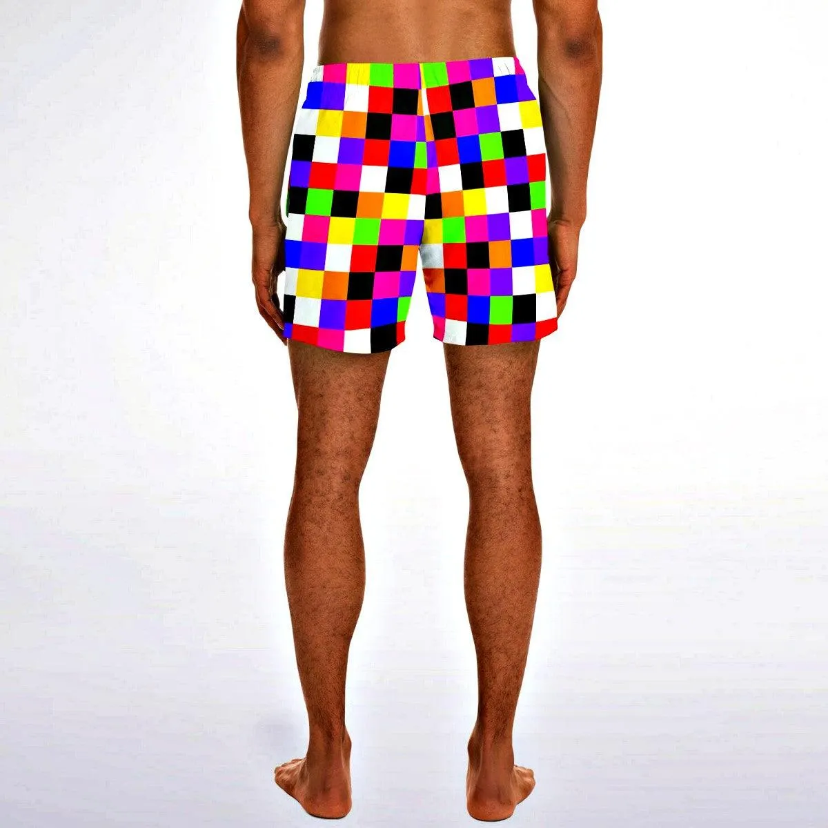 Colorful Checkerboard Short Swim Trunks