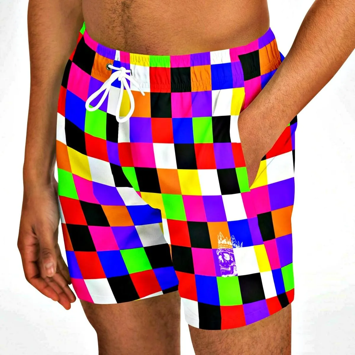 Colorful Checkerboard Short Swim Trunks