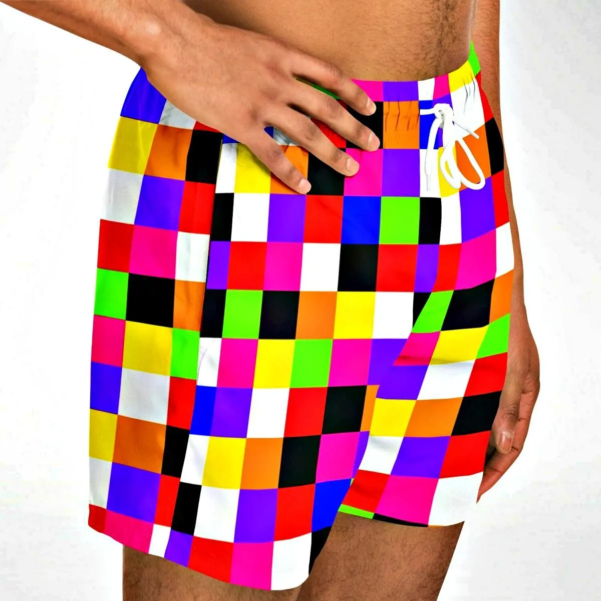 Colorful Checkerboard Short Swim Trunks