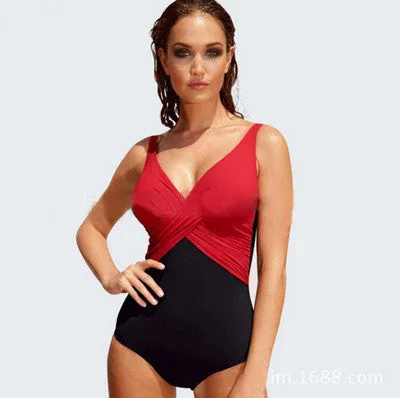 Contrast Color Spaghetti Strap Padded One Piece Swimwear