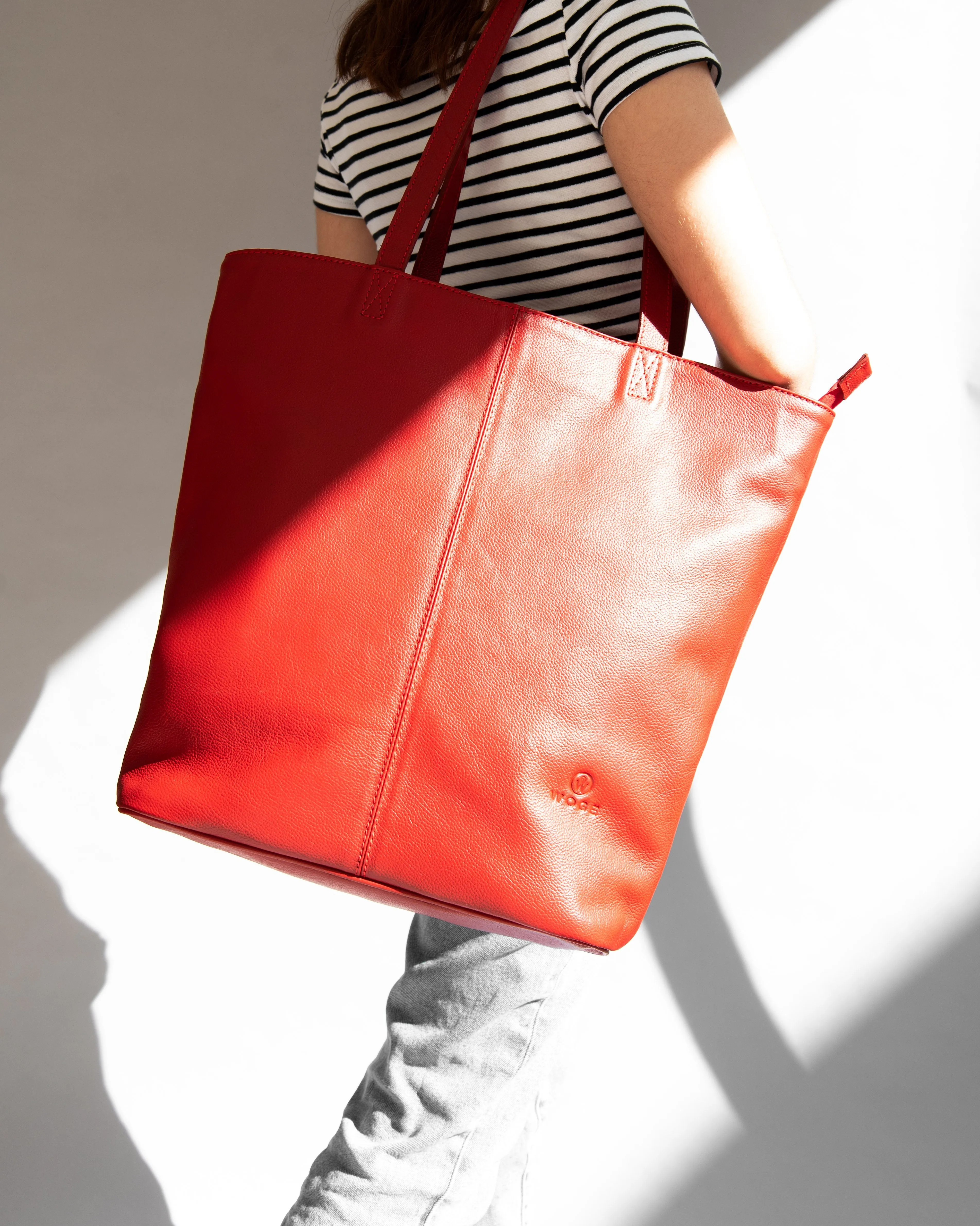 Elegant Shopper Tote in Rustic Red Leather