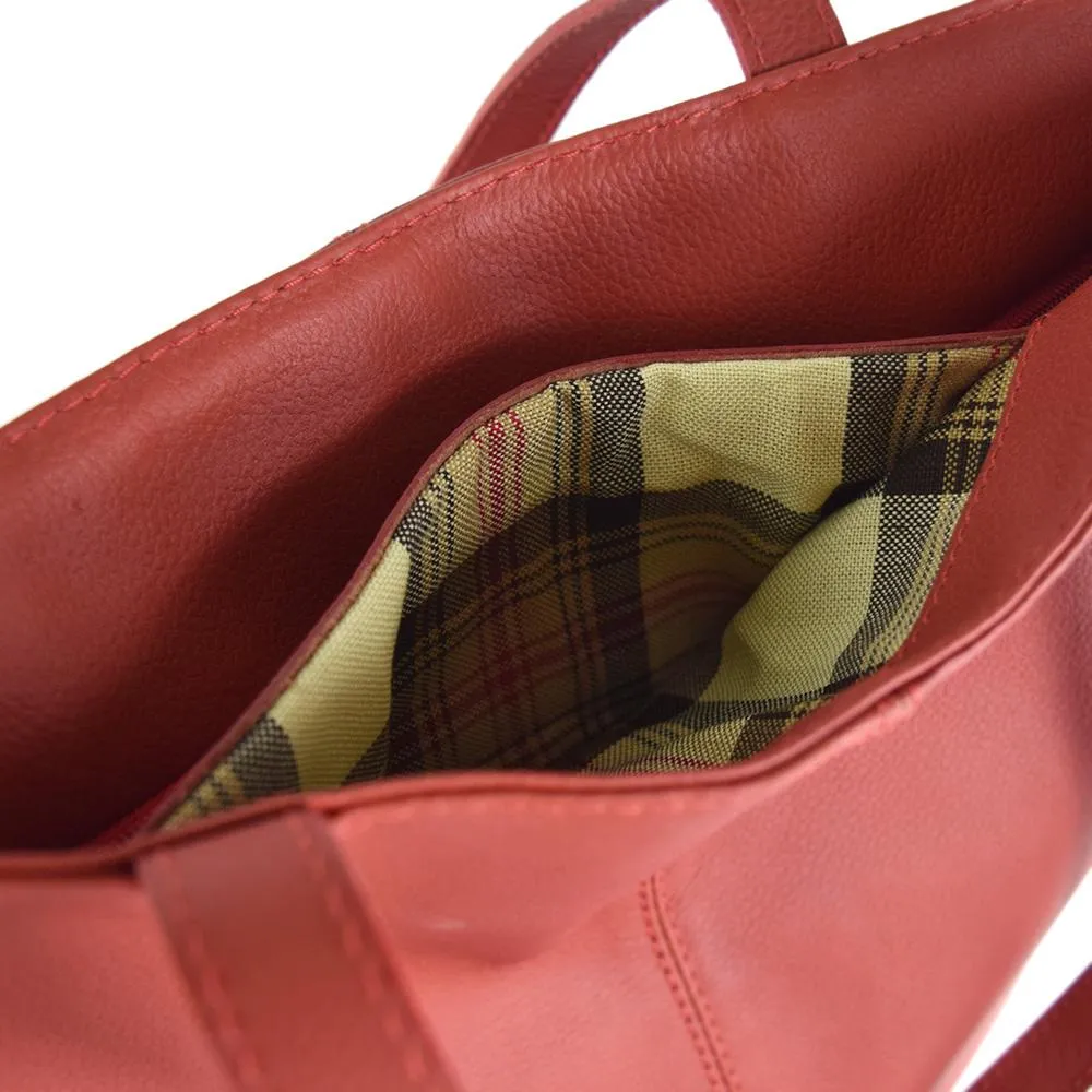 Elegant Shopper Tote in Rustic Red Leather