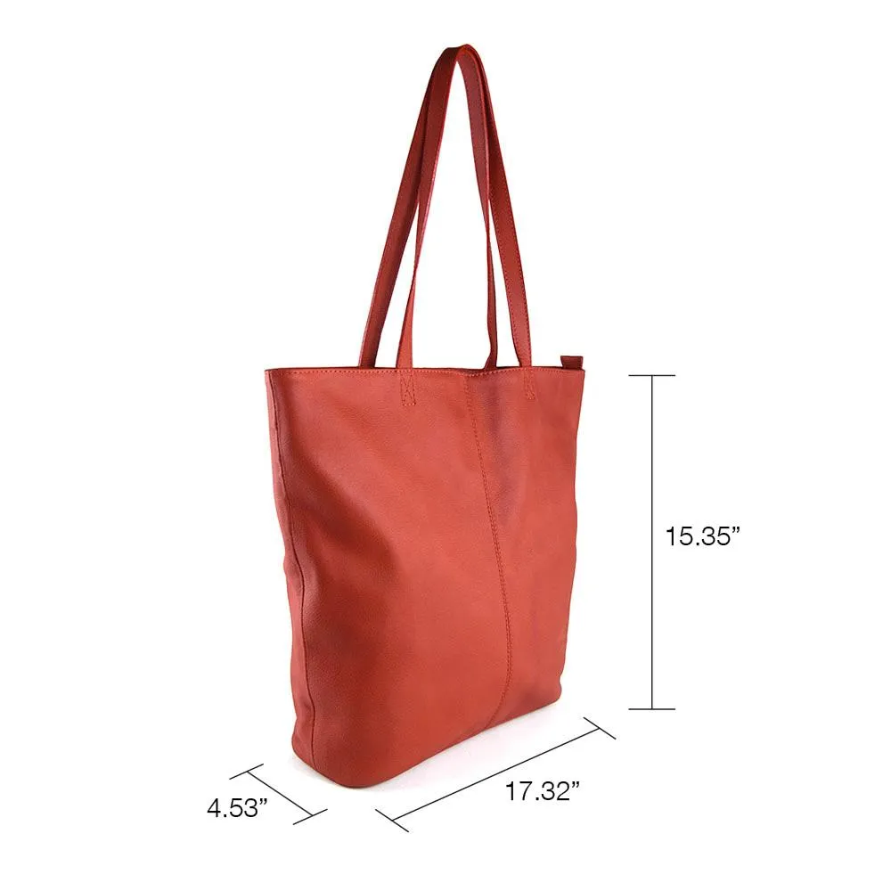 Elegant Shopper Tote in Rustic Red Leather