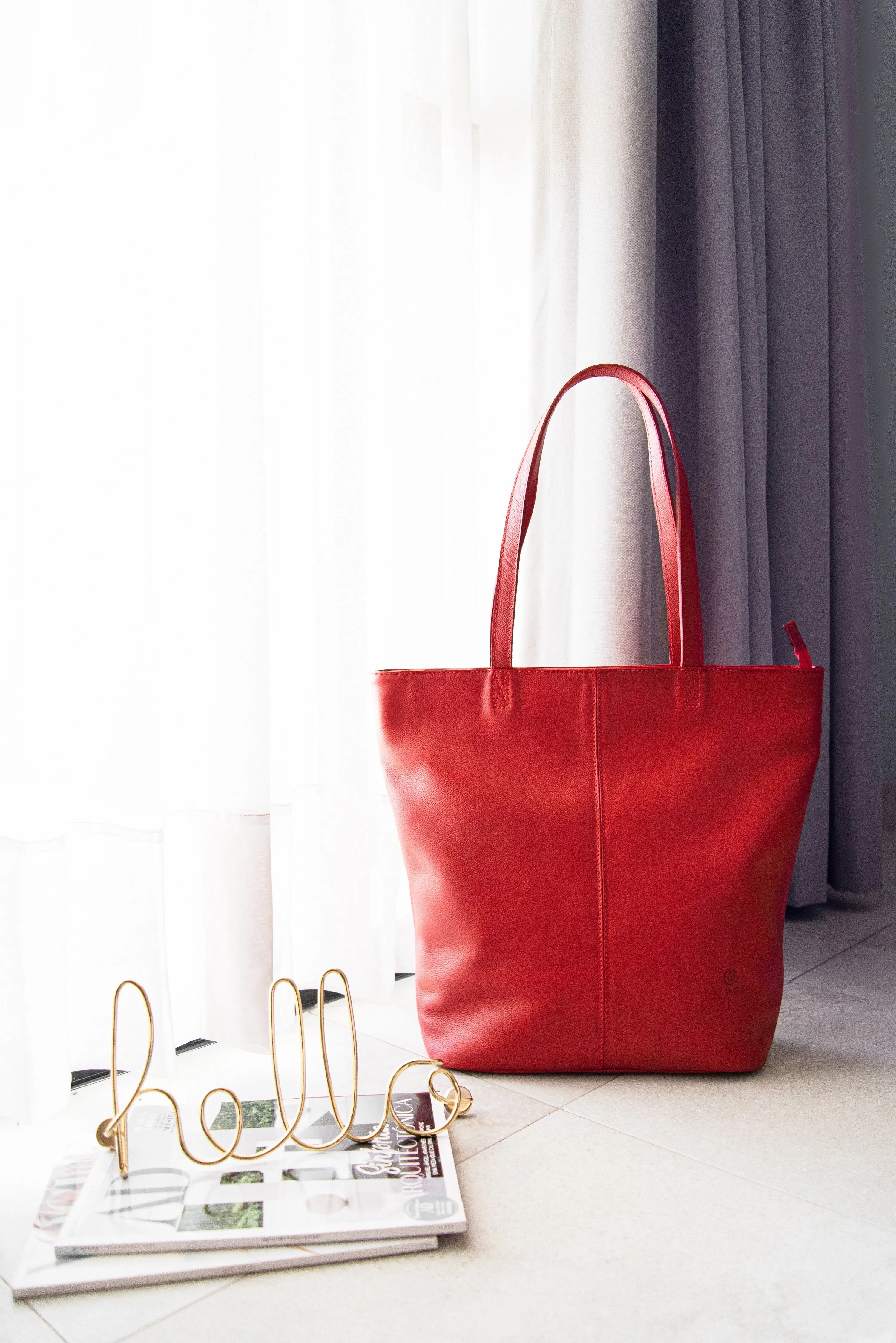 Elegant Shopper Tote in Rustic Red Leather