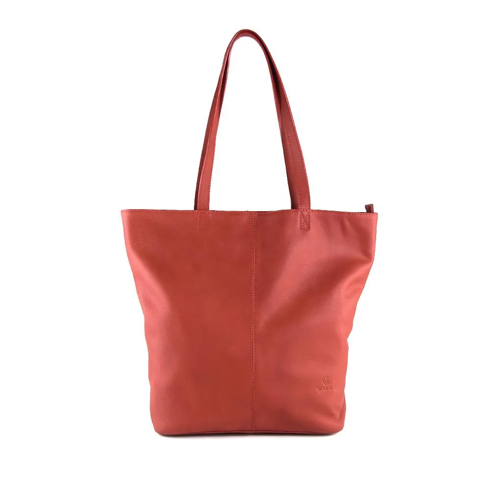 Elegant Shopper Tote in Rustic Red Leather