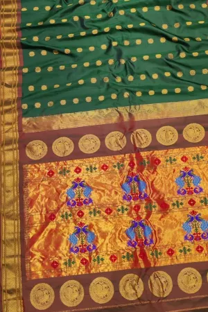 Ethically Made Green Handloom Paithani Silk Peacock Design Saree