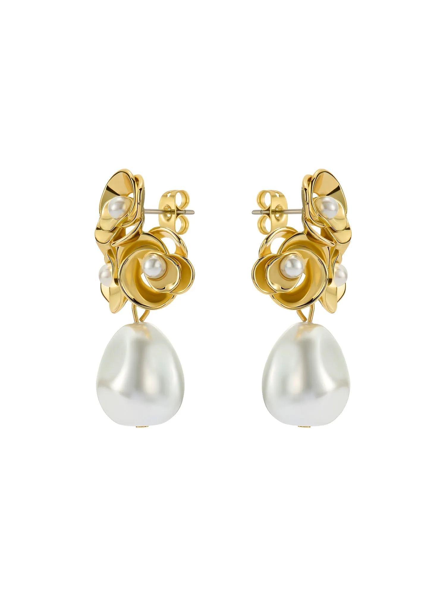 Florelle Pearl Flower Drop Earring Gold