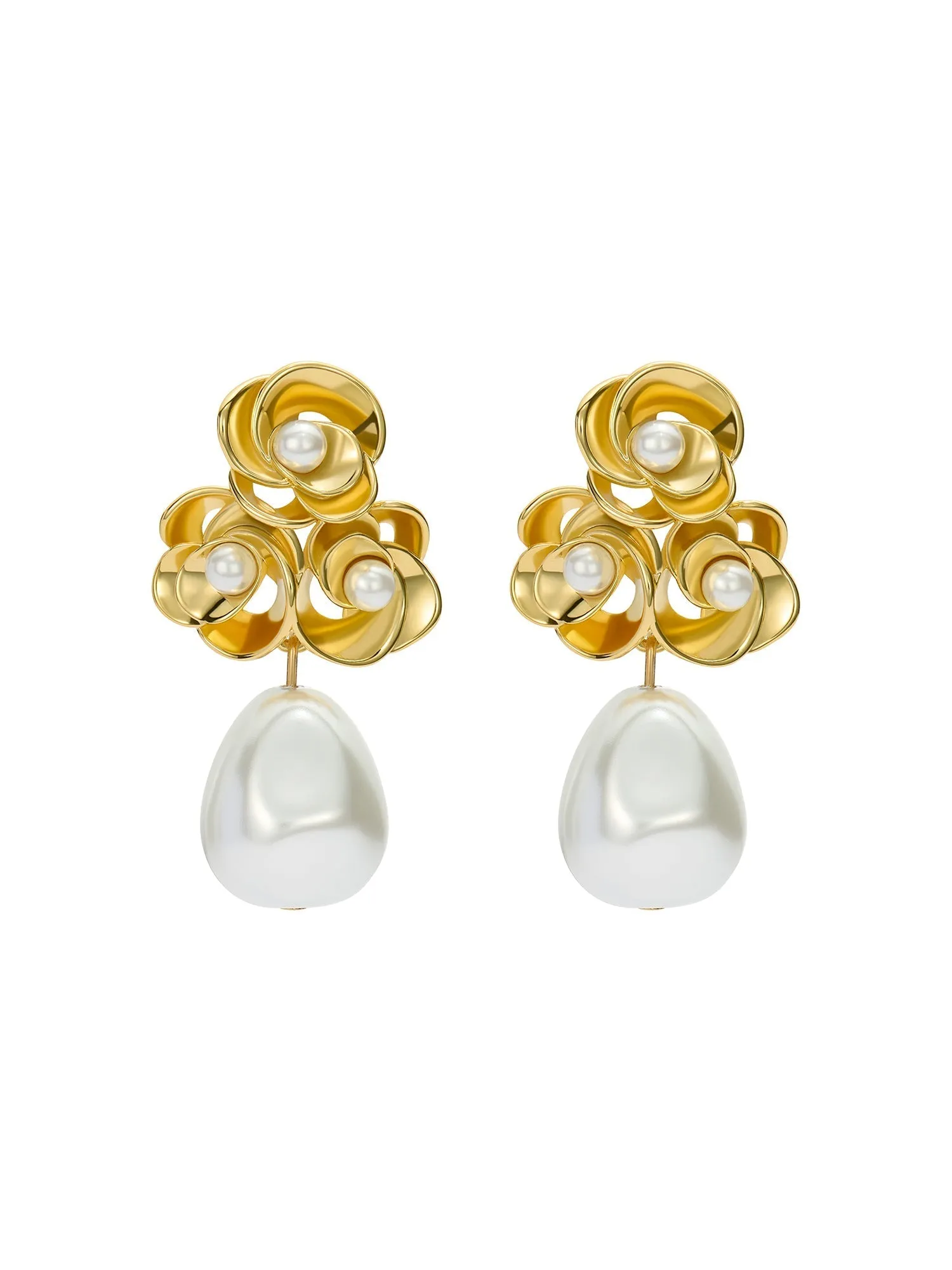 Florelle Pearl Flower Drop Earring Gold