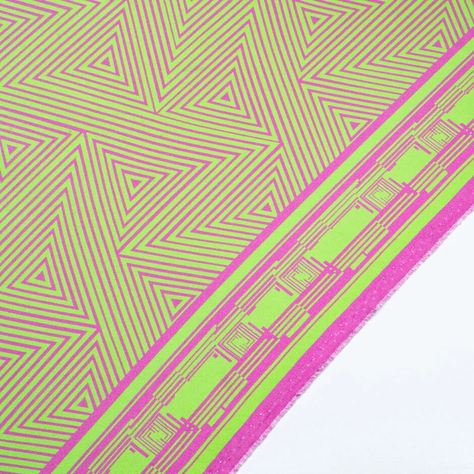 Fuchsia Pink & Bright Green Geometric Printed Silk Twill