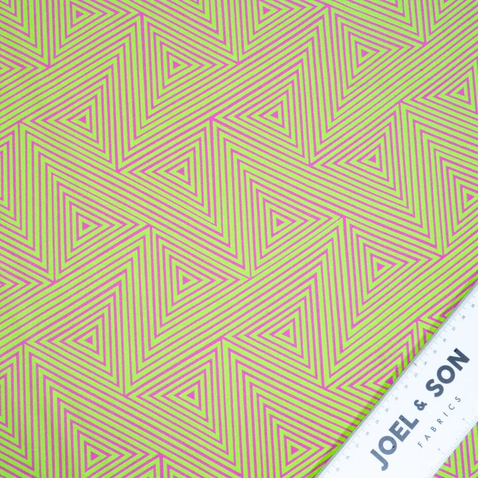 Fuchsia Pink & Bright Green Geometric Printed Silk Twill