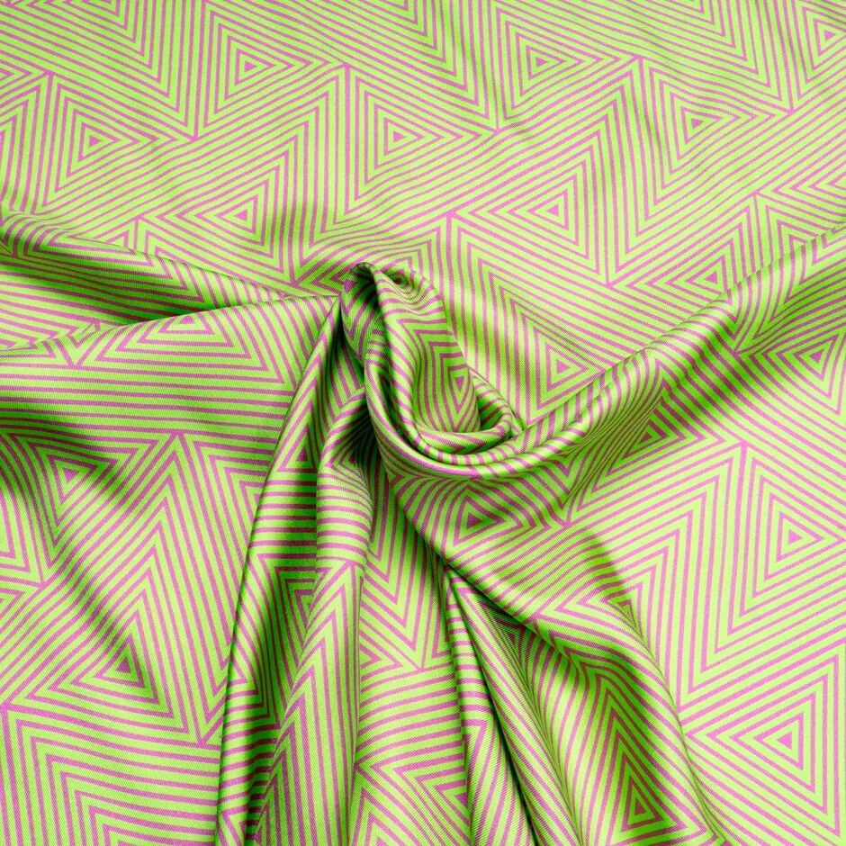 Fuchsia Pink & Bright Green Geometric Printed Silk Twill