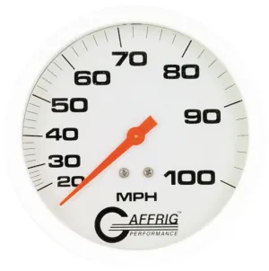 GAFFRIG PART #18001 4 3/4 INCH 100 MPH LIQUID FILLED WHITE SPEEDOMETER GAUGE HEAD ONLY