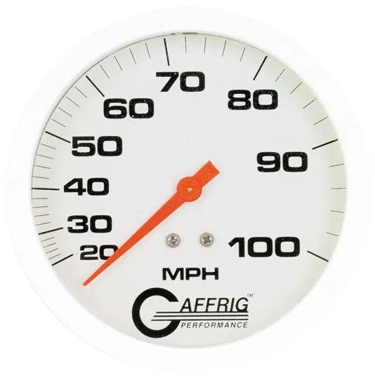 GAFFRIG PART #18001 4 3/4 INCH 100 MPH LIQUID FILLED WHITE SPEEDOMETER GAUGE HEAD ONLY