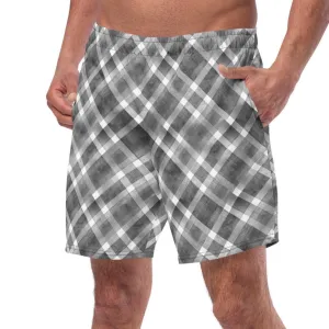 Gingham swim trunks for men