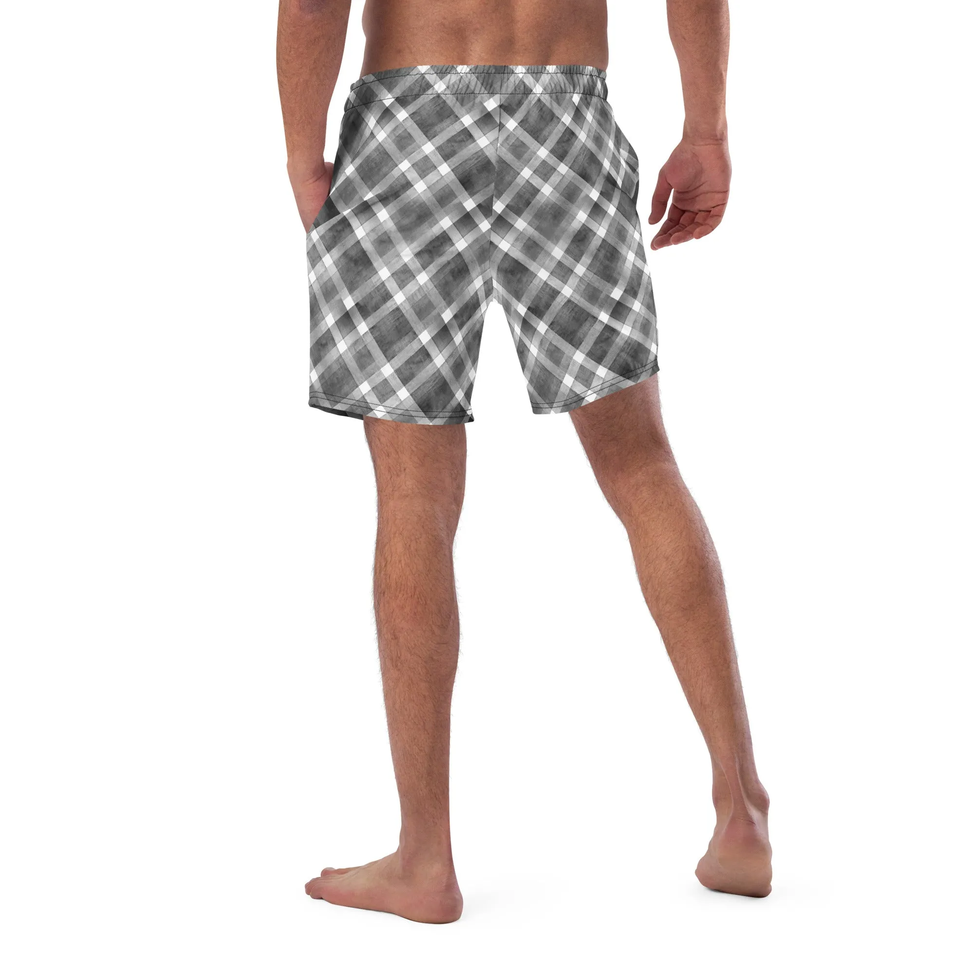 Gingham swim trunks for men