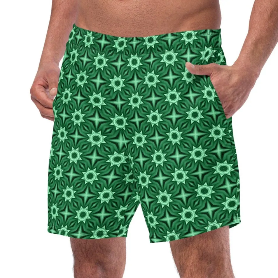 Green floral swim trunks for men