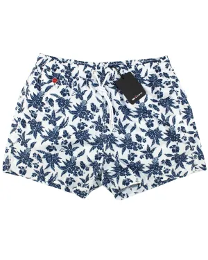 Kiton Swim Shorts S White Dark Blue Floral - Men Swimwear SALE