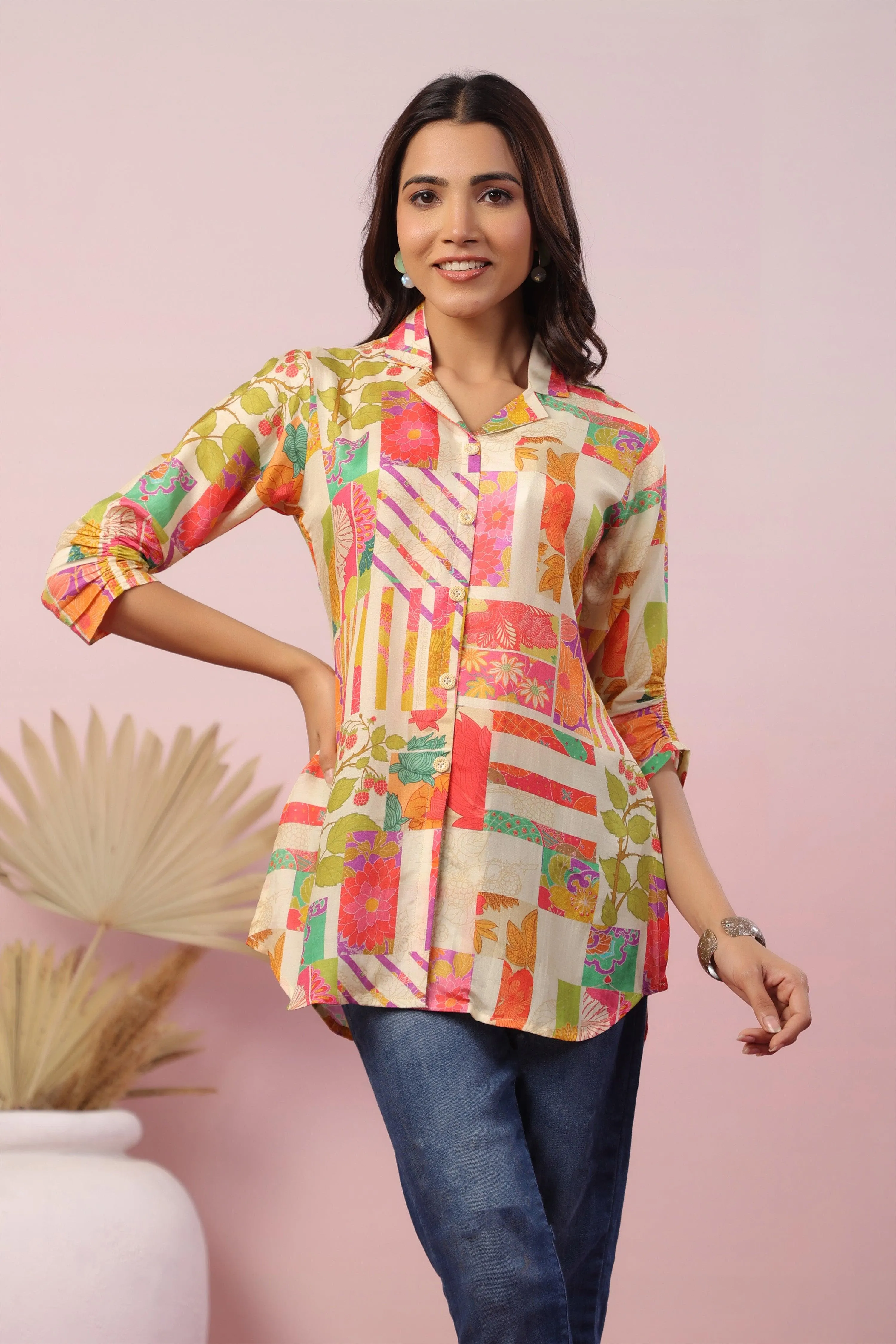 Multi Floral Geometric Printed Tunic