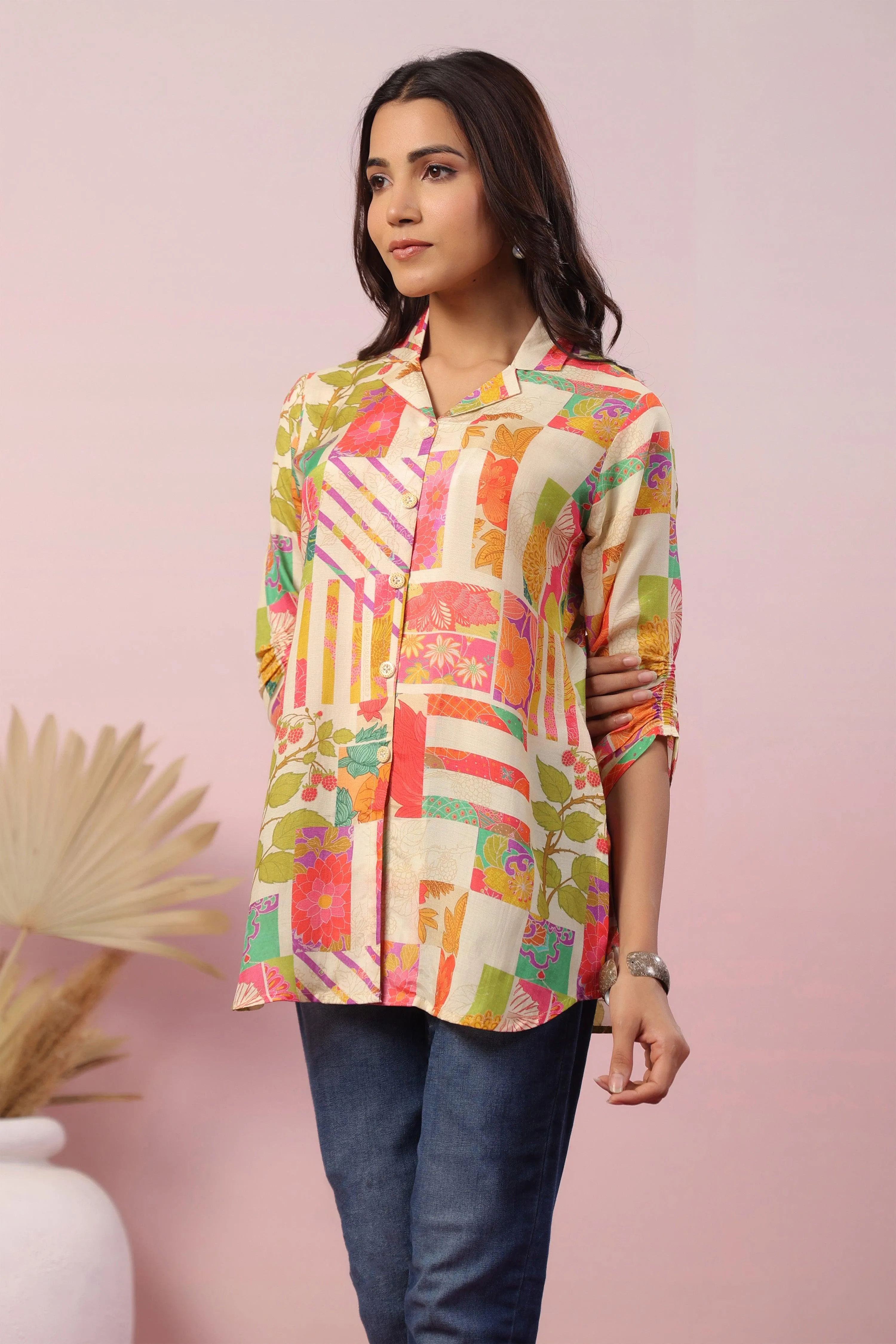 Multi Floral Geometric Printed Tunic