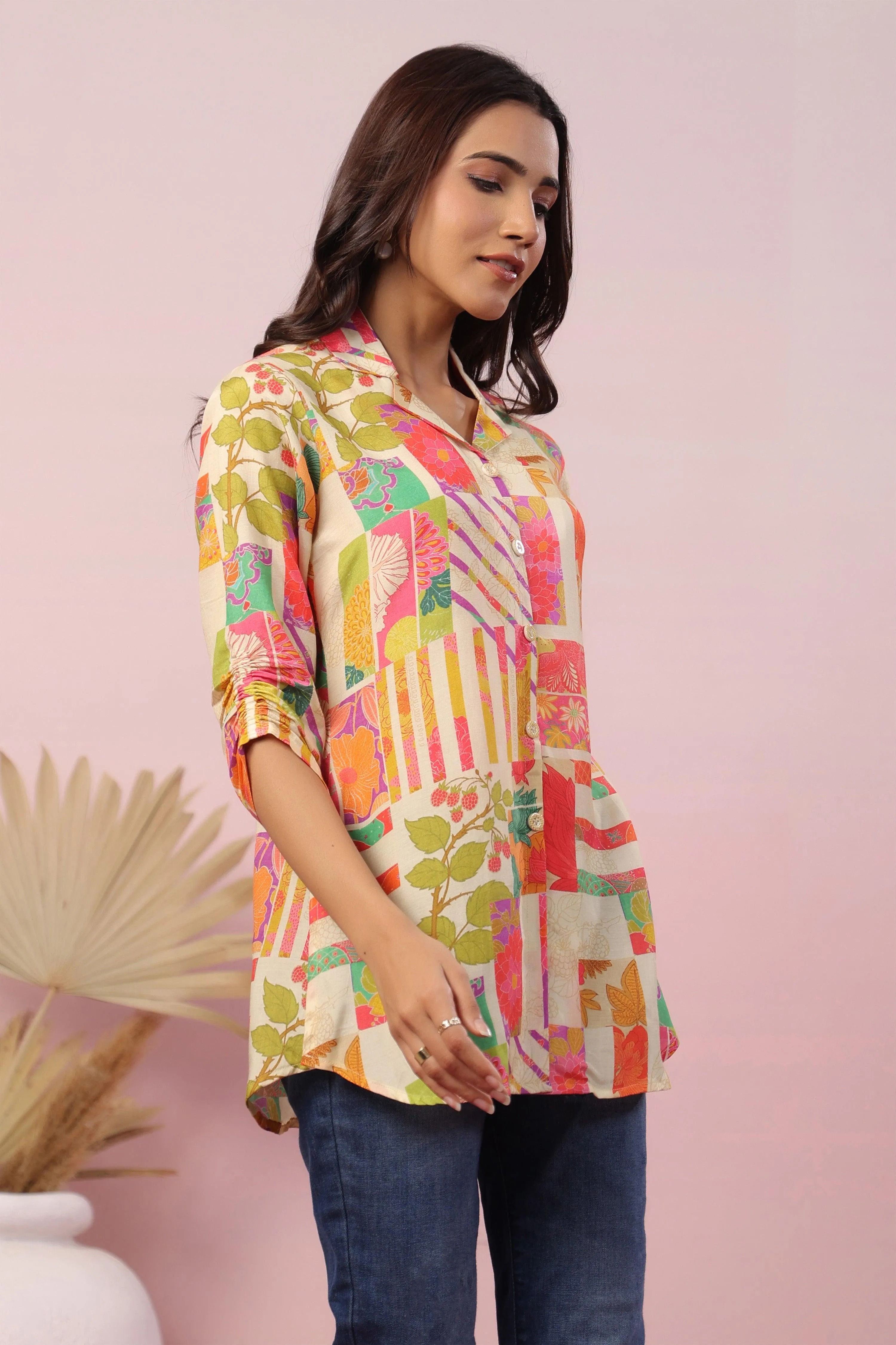 Multi Floral Geometric Printed Tunic