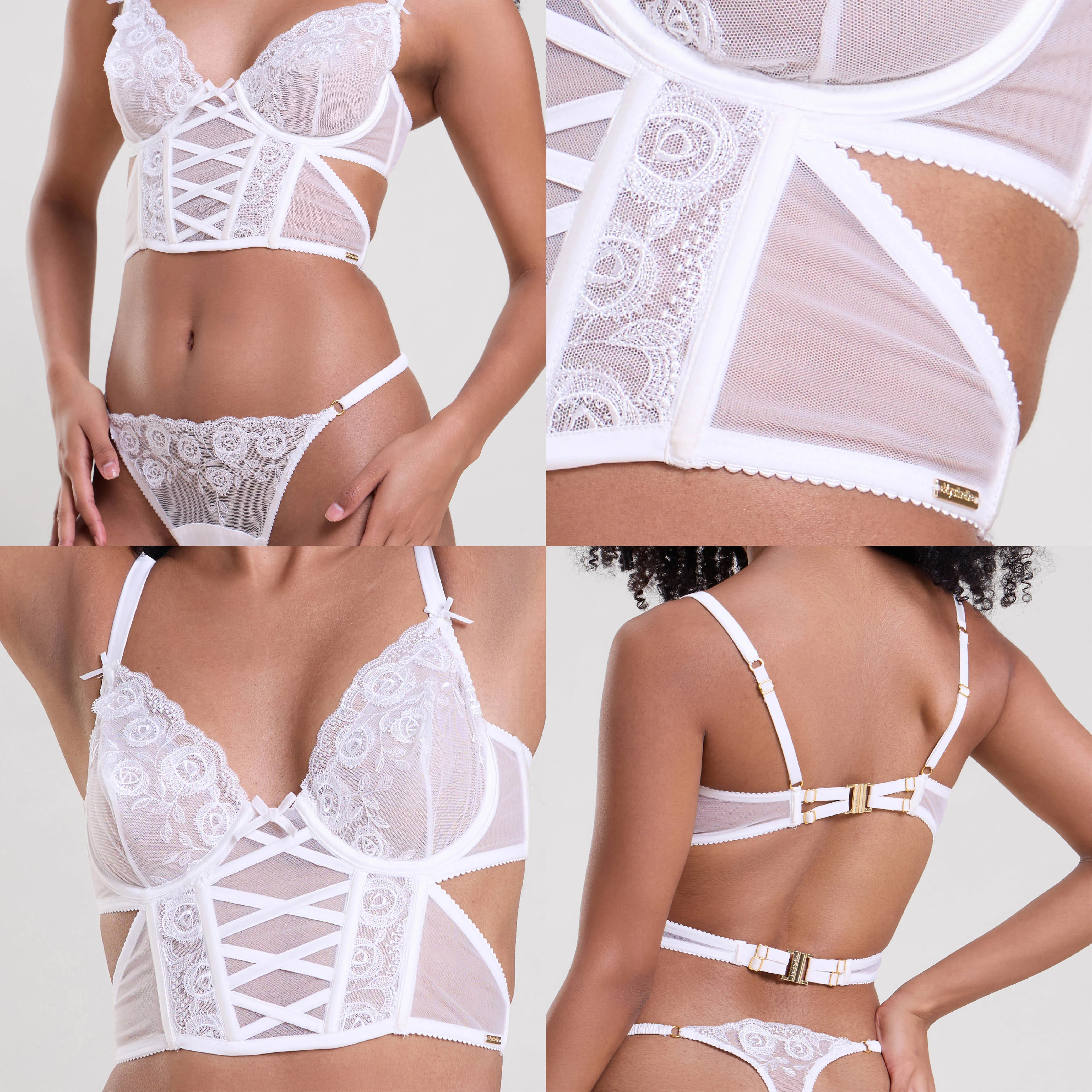 Mysthelle LILY WHITE EMBROIDERED LONGLINE BRA