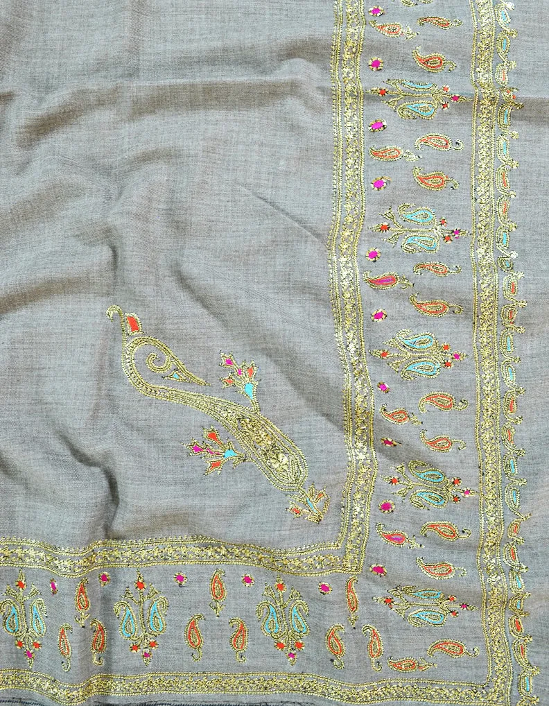 natural tilla embroidery pashmina shawl 8216