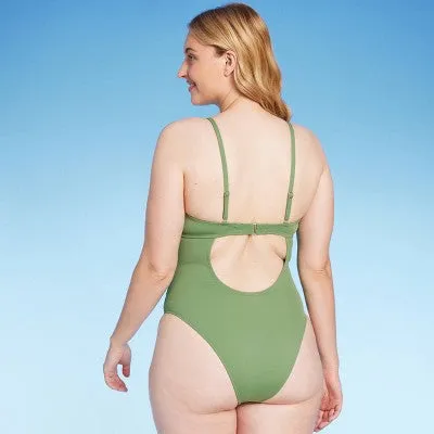 New - Shade & Shore Women's Underwire One Piece Swimsuit High Leg, Green 36C