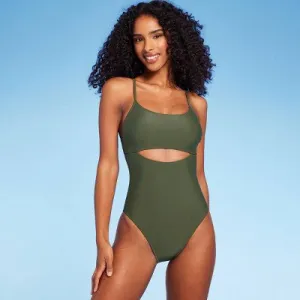 New - Women'sKeyhole One Piece Swimsuit - Shade & Shore Dark Green L: High-Leg,