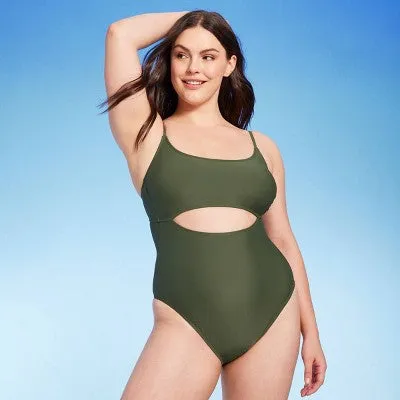 New - Women'sKeyhole One Piece Swimsuit - Shade & Shore Dark Green L: High-Leg,