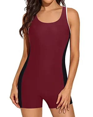 One Piece Swimsuit For Women Boy Shorts Bathing Suit Teen Girls-Maroon