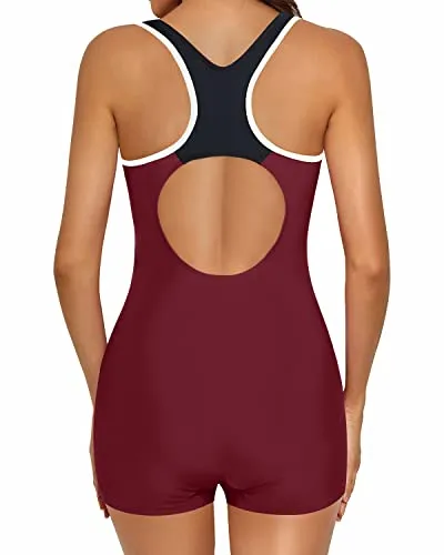 One Piece Swimsuit For Women Boy Shorts Bathing Suit Teen Girls-Maroon