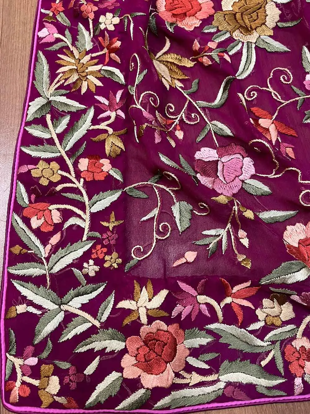 Parsi Gara Georgette Saree: Exquisite Hand Embroidery in Purple