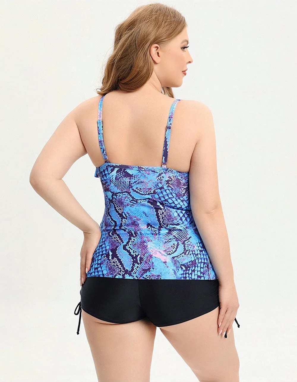 Plus Size Strap Backless Printed Two-piece Bikini Swimwear Sets