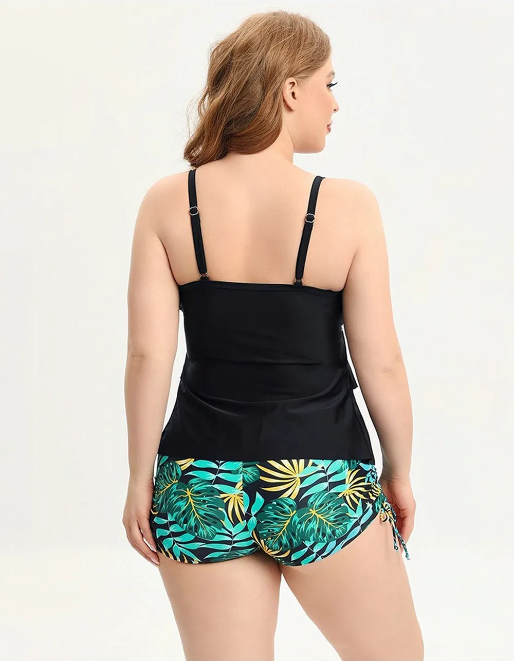 Plus Size Strap Backless Printed Two-piece Bikini Swimwear Sets